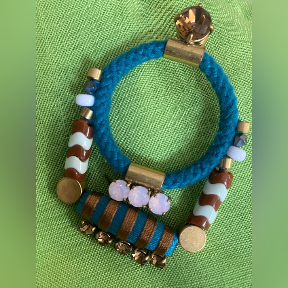 Unique Hoop earrings w/blue and gold